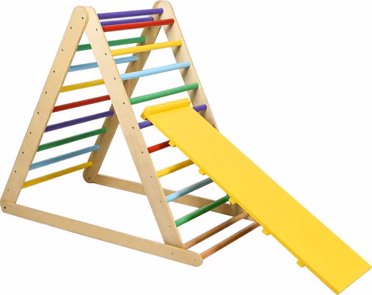 COSTWAY Triangolo di arrampicata pieghevole in legno con scala per sviluppare le capacità motorie per bambini dai 3 anni in su Multicolore