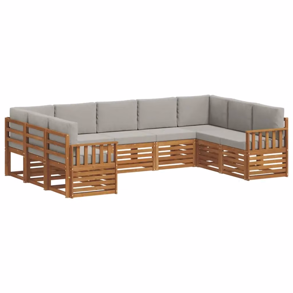 Set di divani da esterno a L vidaXL in legno di acacia con cuscini grigi, 9 pezzi – 2