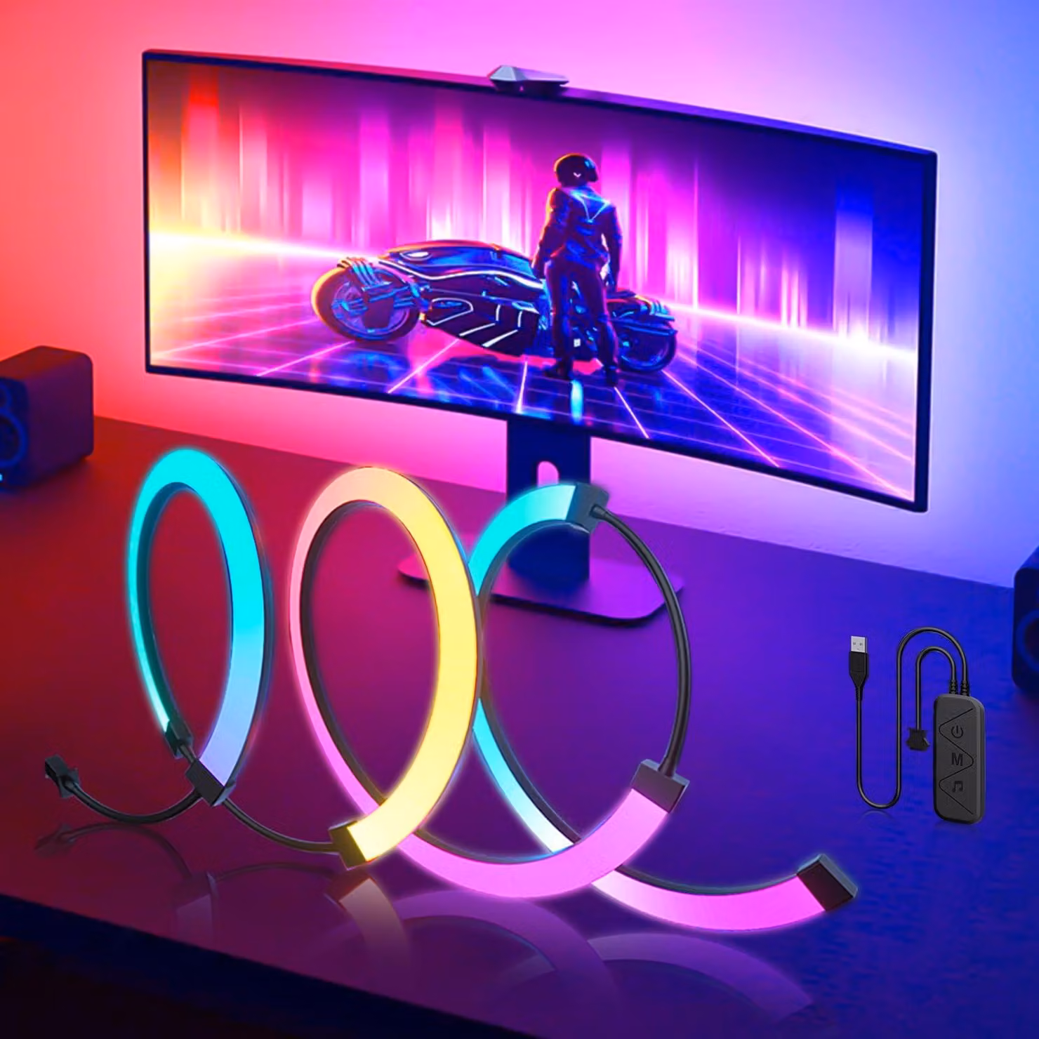 Strisce LED RGBIC per monitor da 27 pollici, con sincronizzazione musicale e del colore