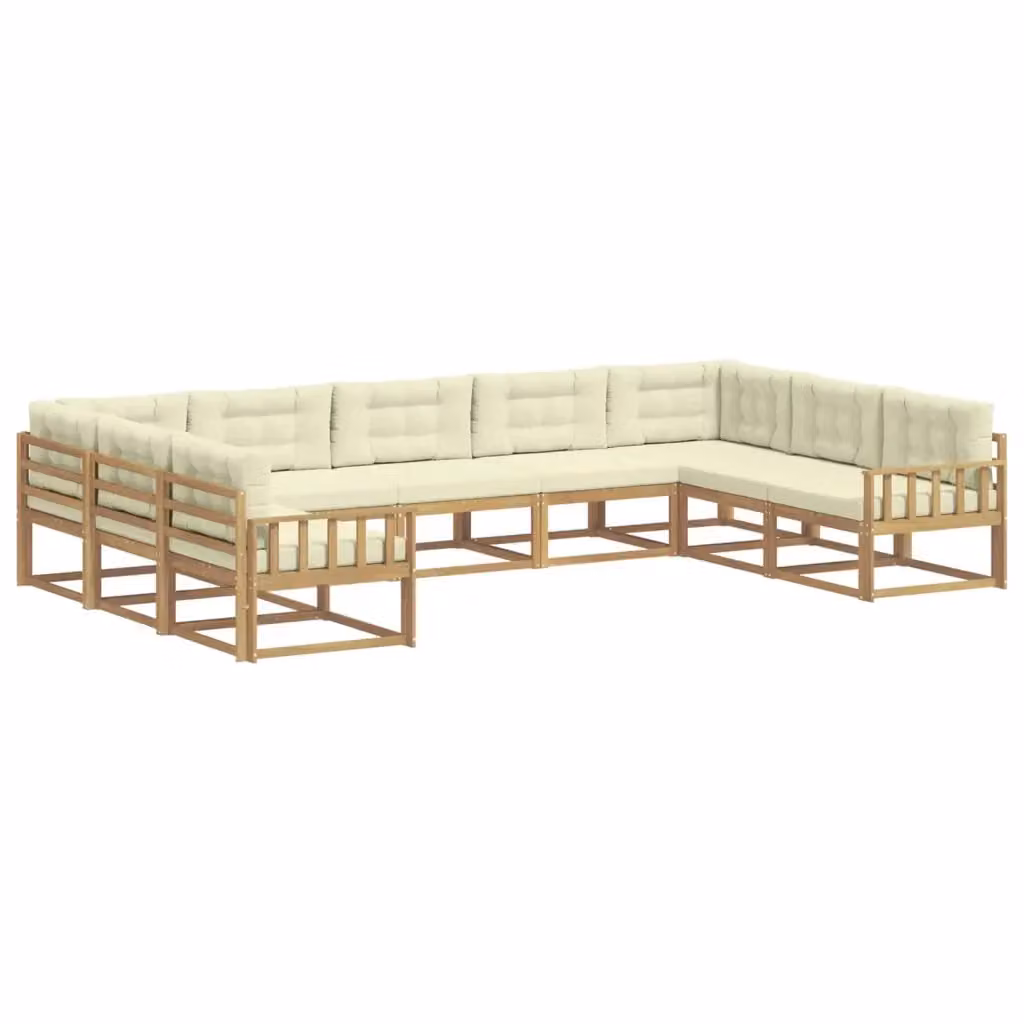 Set di divani da esterno a L vidaXL in legno di acacia con cuscini, Bianco e Beige, 9 pezzi – 2