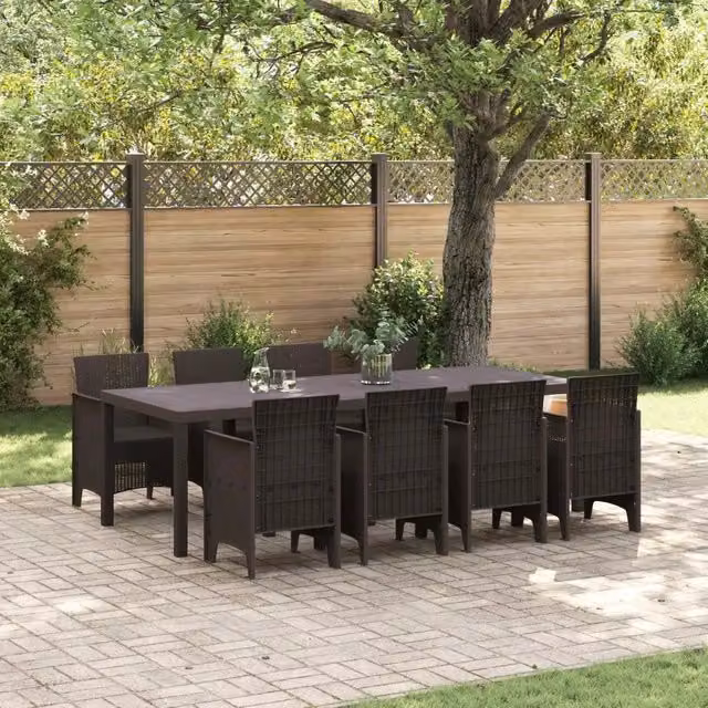 Set da Pranzo per Giardino 9 pz Marrone Polipropilene 3378737