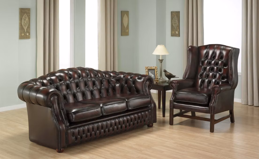 Chesterfield 3-Sitzer + Ohrensessel Sofagarnitur Sofa Couch Sofas Ledersofa