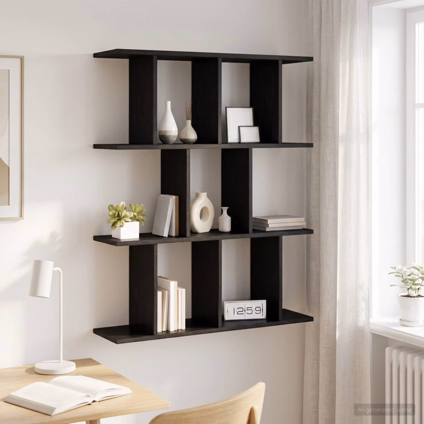 Scaffale da parete vidaXL Nero, Design Minimalista per Soggiorno o Ufficio, L: 102 cm, P: 20 cm, H: 96 cm