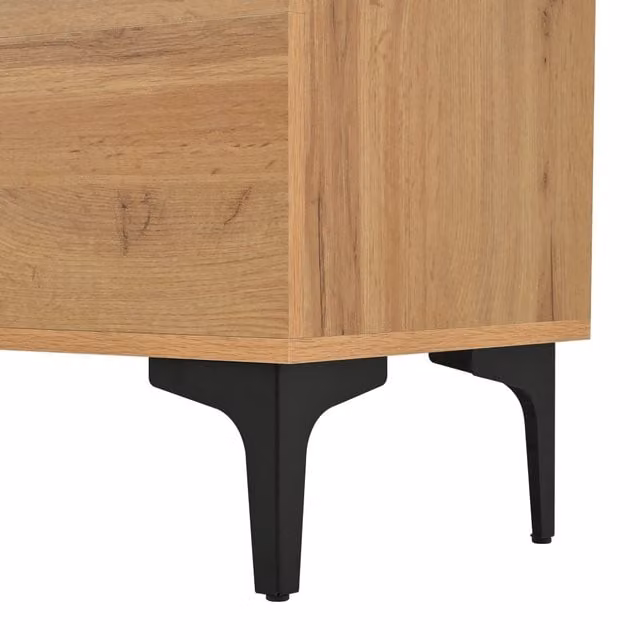 Credenza moderna con 1 anta e 3 cassetti in MDF, finitura opaca, colore nero e marrone, L/P/H: 120 x 34,25 x 76 cm