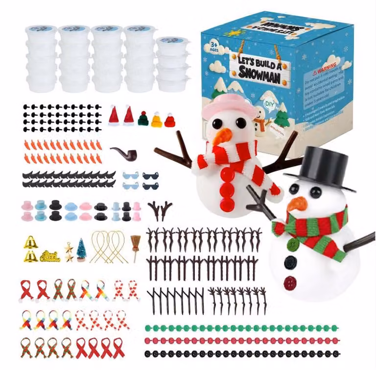 Calendario dell'Avvento a tema pupazzo di neve 2026 - 12 giorni di attesa per Natale - 131 pezzi - Pupazzo di neve da assemblare - Materiale plastico modellabile e accessori - B