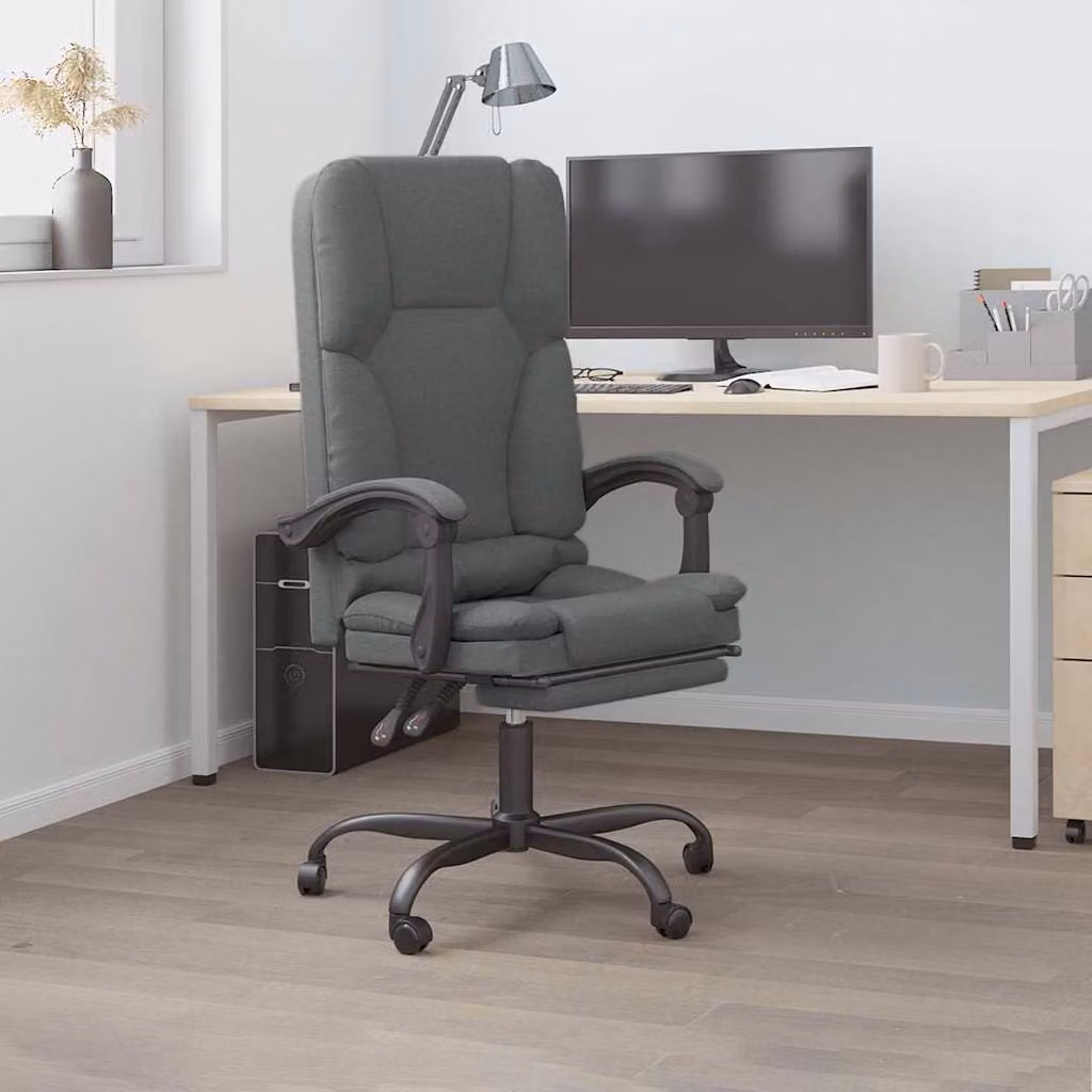 Sedia da ufficio executive vidaXL reclinabile con massaggio, colore grigio, rivestimento in tessuto e struttura in metallo e legno