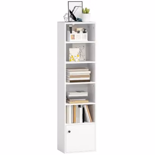 HOMCOM Libreria Alta Stretta 6 Ripiani 3 Regolabili Bianco