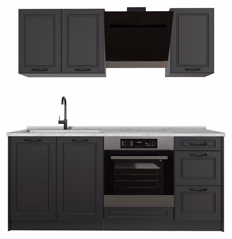 Cucina monoblocco Vicco R-Line Antracite country/Antracite 180 cm piano di lavoro Marmo, Model 67756