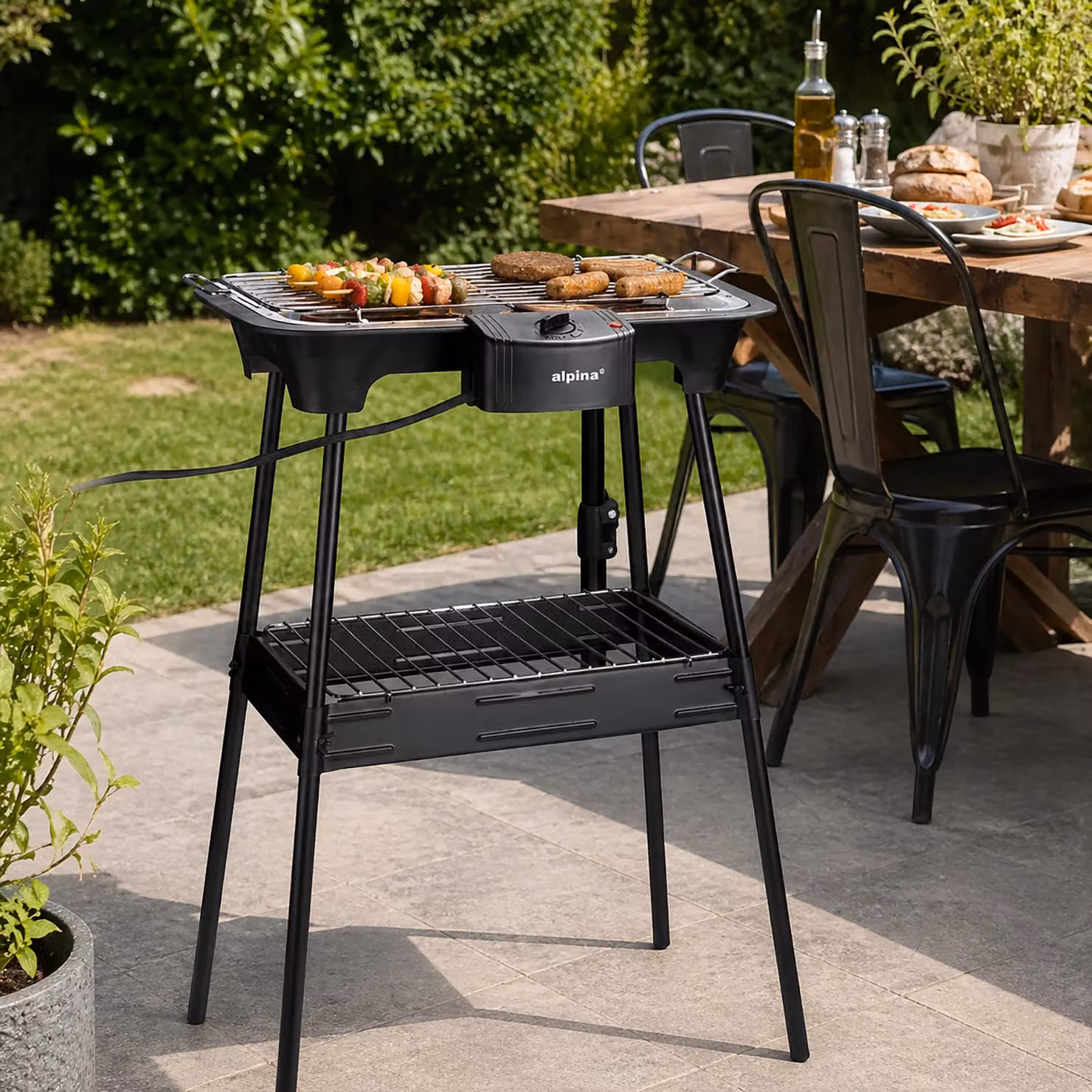 Barbecue elettrico da tavolo 2 in 1 Alpina 2000W nero in metallo – 2