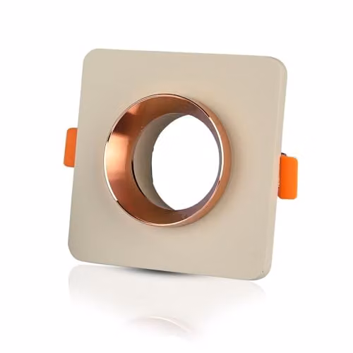 Portalampada LED da Incasso GU10 Corpo in Gesso Quadrato Colore Bianco con Finitura Oro Rosa