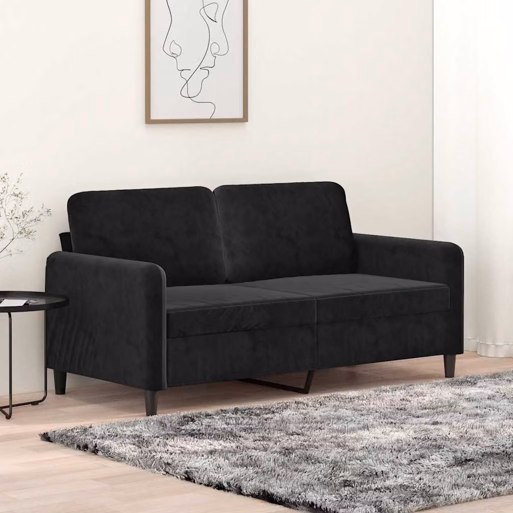 vidaXL Divano a 2 Posti Moderno in Velluto Nero con Struttura in Metallo