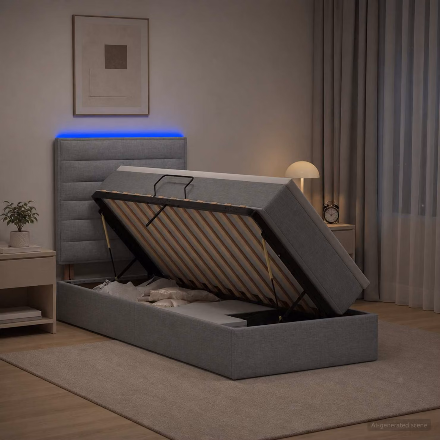 Letto con contenitore vidaXL Grigio Chiaro con illuminazione LED, porta USB e materasso in schiuma L/P/H: 90 x 190 x 128 cm