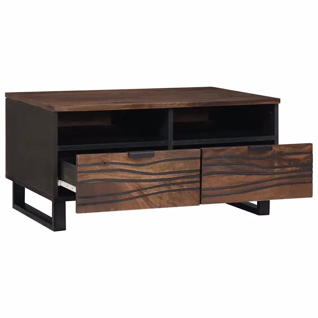 Tavolino da salotto moderno vidaXL in legno di acacia marrone e nero L: 80 cm, P: 54 cm, H: 40 cm – 2