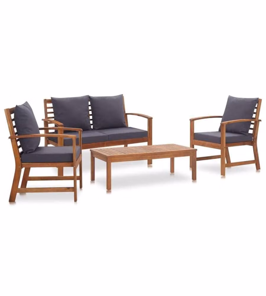 vidaXL Set Divani da Giardino in Acacia - Grigio