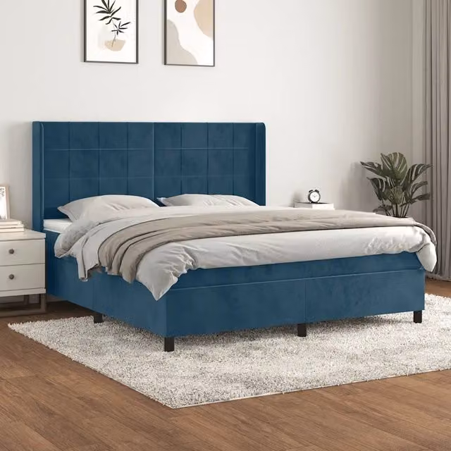 Giroletto a Molle con Materasso Blu Scuro 160x200 cm in Velluto 3132691