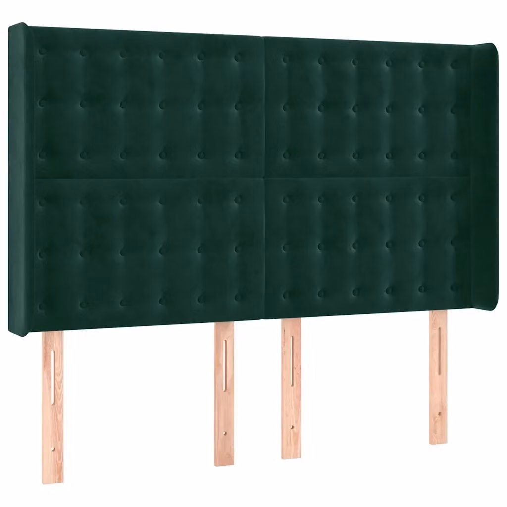 Testiera ad orecchio vidaXL in velluto verde con struttura in legno e MDF, L: 147 cm, P: 16 cm, H: 118-128 cm – 2