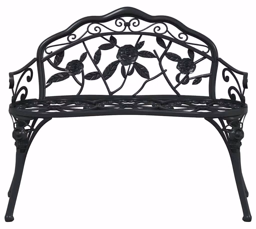 Panca da giardino romantica - 100 cm, colore nero, alluminio - capacità di carico 110 kg - gambe in ghisa - ideale per terrazza e giardino