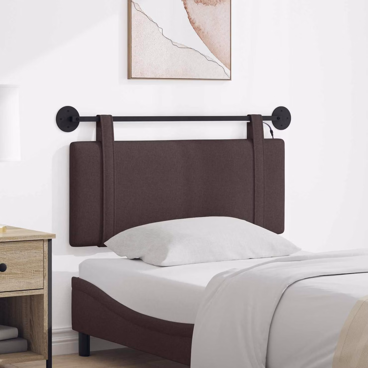 Testiera per letto sospesa vidaXL in tessuto marrone con illuminazione integrata e pannello imbottito