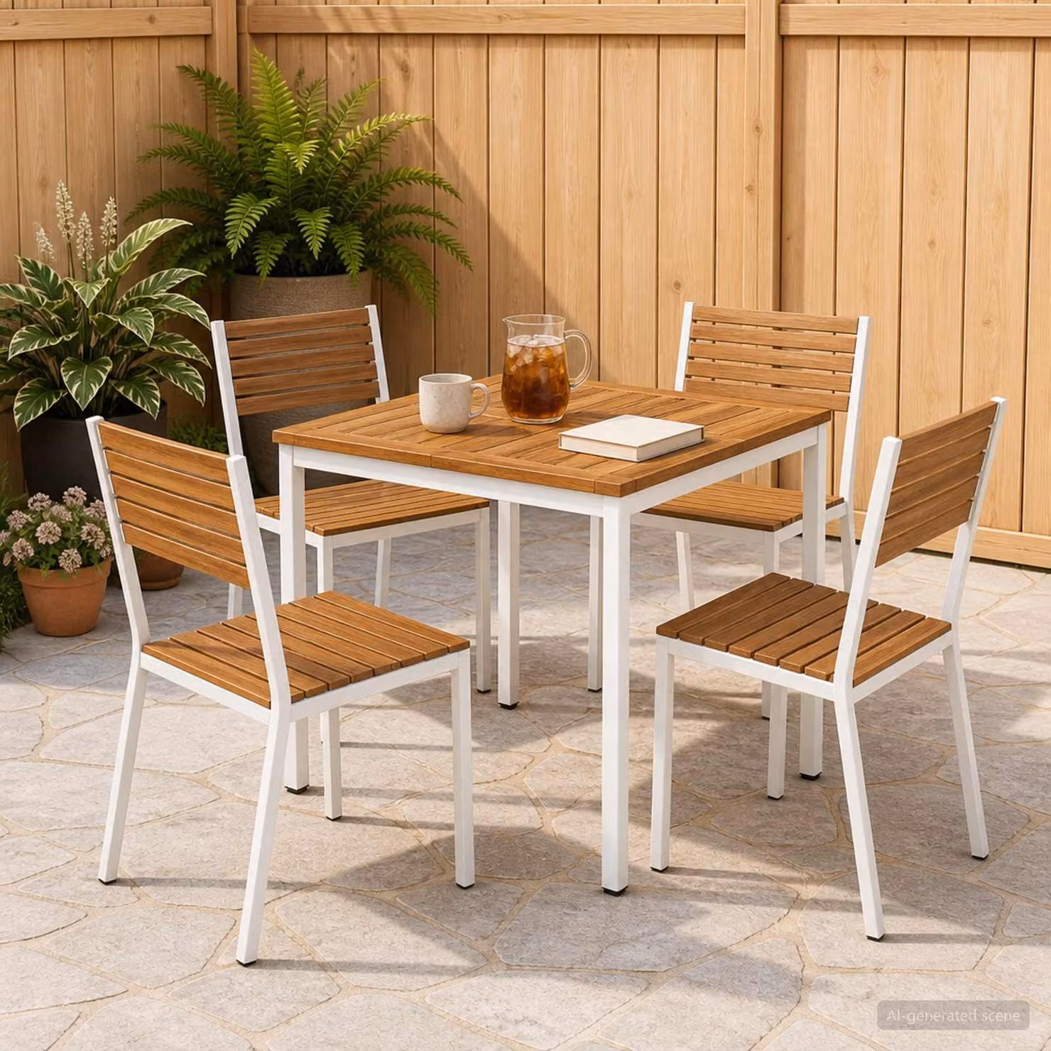 vidaXL Tavolo da giardino rettangolare in legno di acacia, Naturale e Bianco, L: 70 cm, P: 68,5 cm, H: 75 cm