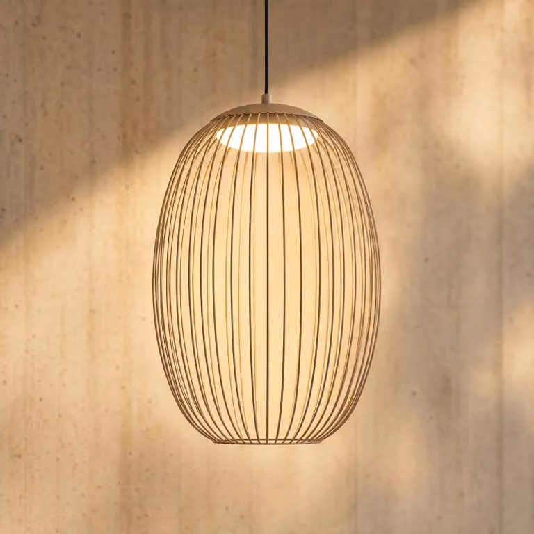 Lampada a sospensione da esterno LED Lucande Richi, beige, Ø 35 cm, Richi Lucande, dimmerabile, Crema / Ambra, Metallo, Moderno