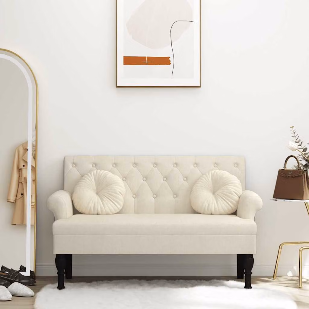 Panca con schienale vidaXL in tessuto beige con struttura in legno e MDF, L/P/H: 120 x 62 x 75,5 cm
