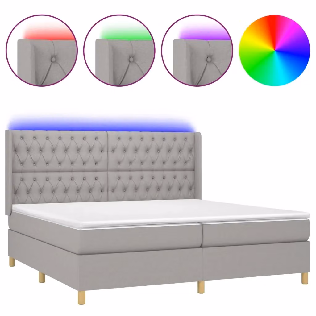 Letto a molle con illuminazione LED e porta USB vidaXL in tessuto grigio, L/P/H: 200 x 200 x 128 cm – 2