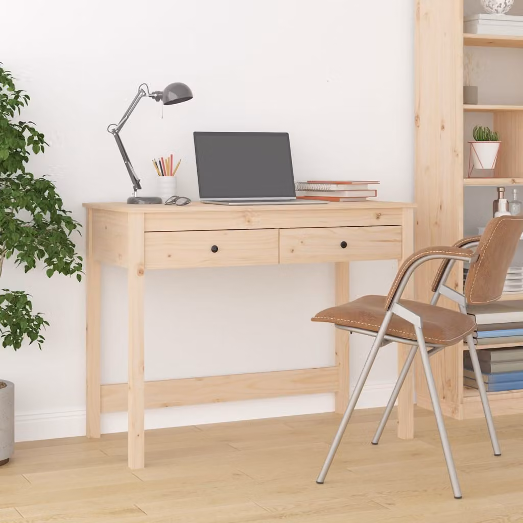Scrivania con cassetti vidaXL in legno massello di pino per ufficio in casa, L: 100 cm, P: 50 cm, H: 78 cm