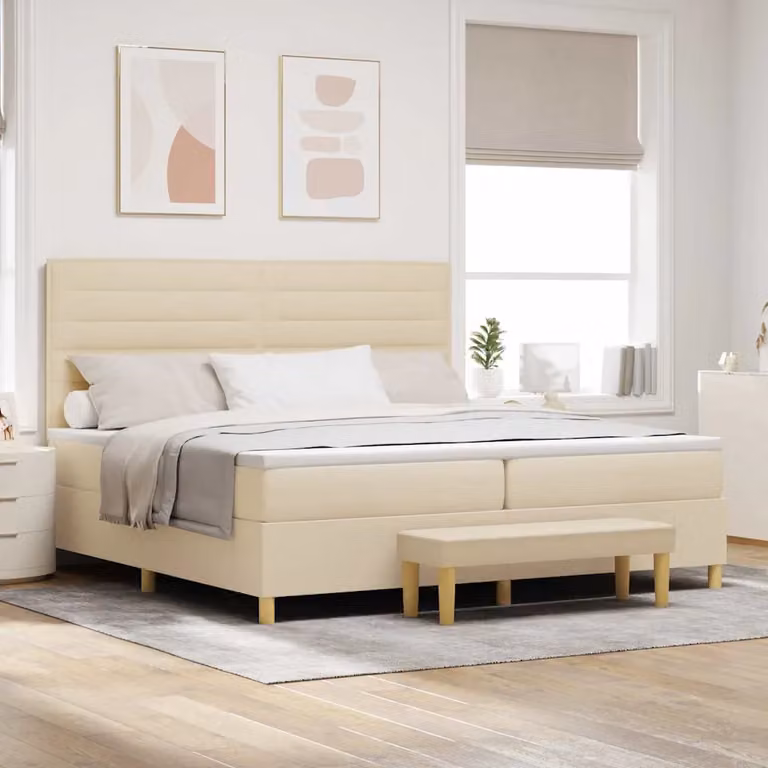 Letto a molle con materasso vidaXL in tessuto beige L 200 cm x P 200 cm x H 76,7 cm