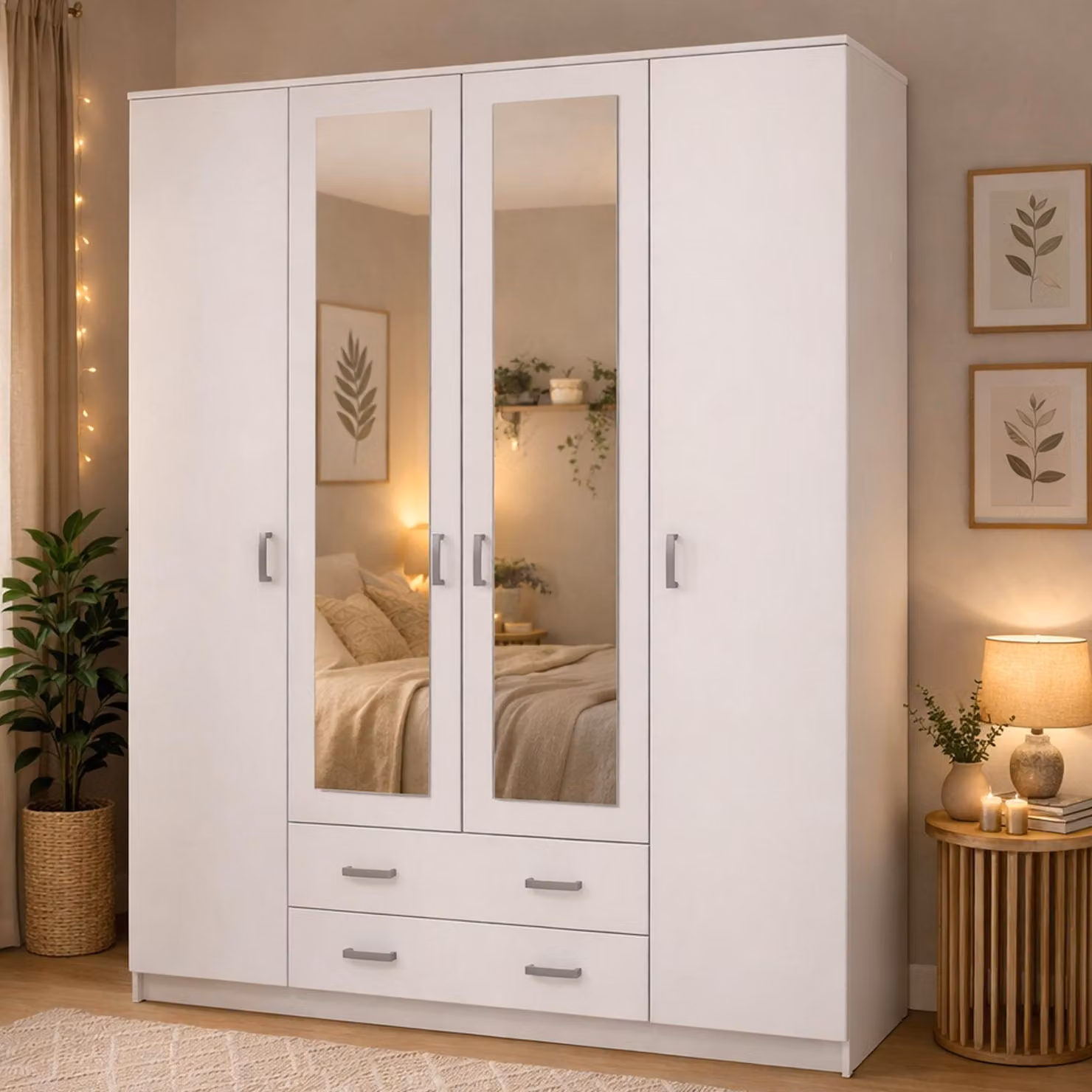 Dmora Guardaroba Grande Miazzina 160x205h cm Bianco, 9 Ripiani Appendiabiti