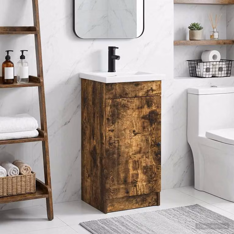 Mobile da bagno con lavabo vidaXL in Rovere Fumo, design moderno con ante a battente e ripiani interni, L: 42 cm, P: 40 cm, H: 84,5 cm