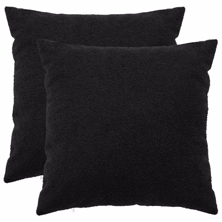 Set di 2 federe vidaXL HEERLEN nere in tessuto bouclé, L 55 cm x P 55 cm
