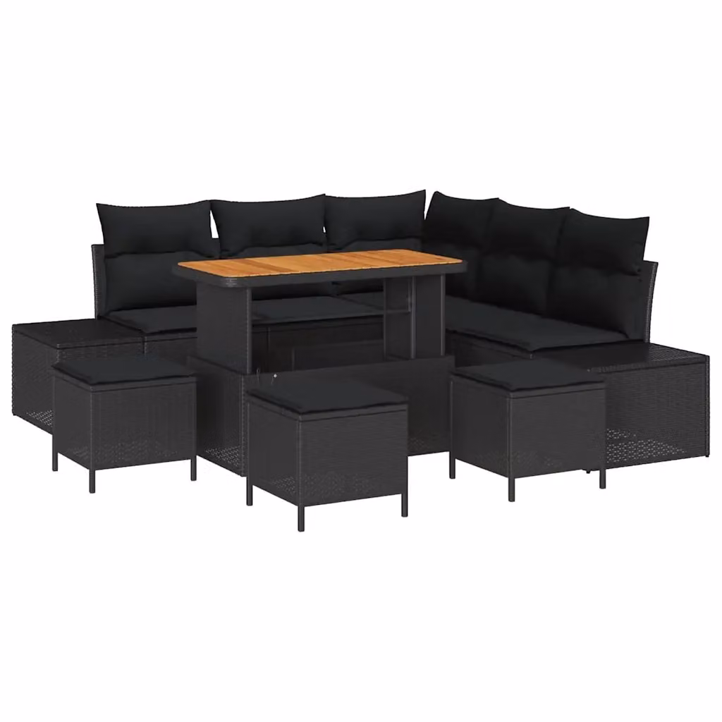 Set Divano da Giardino a L vidaXL 9 pz Nero con Cuscini e Tavolino in Rattan e Metallo – 2