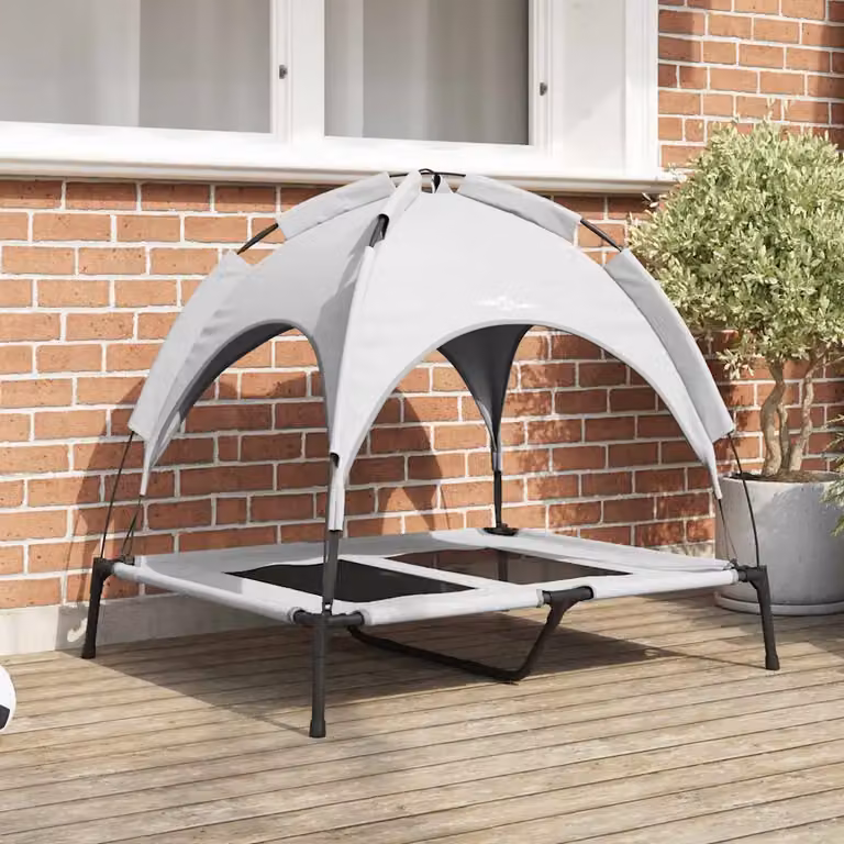 Letto per cani vidaXL in metallo grigio argento, forma rettangolare con pavimento rialzato, L 92 x P 77 x H 82,5 cm