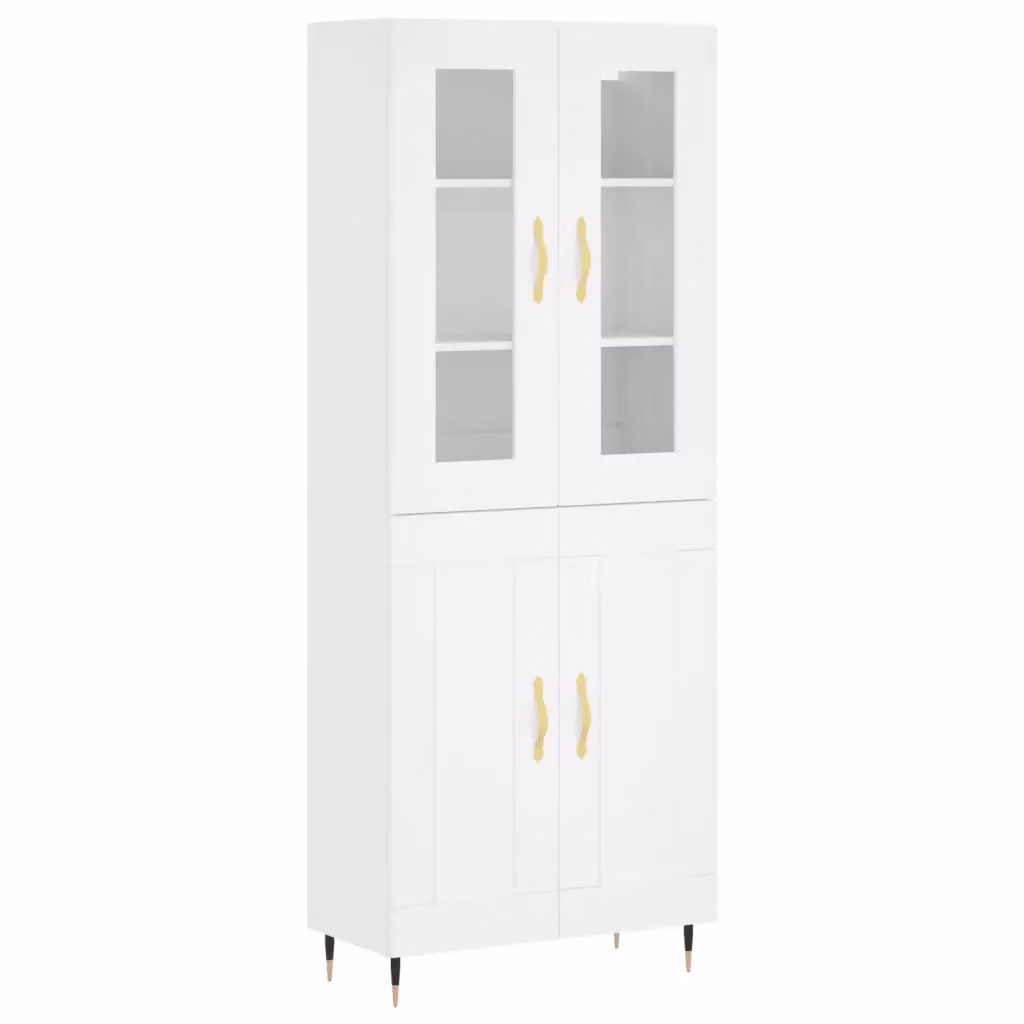 Credenza moderna bianca vidaXL in legno, vetro e metallo L: 69,5 cm, P: 34 cm, H: 180 cm – 2