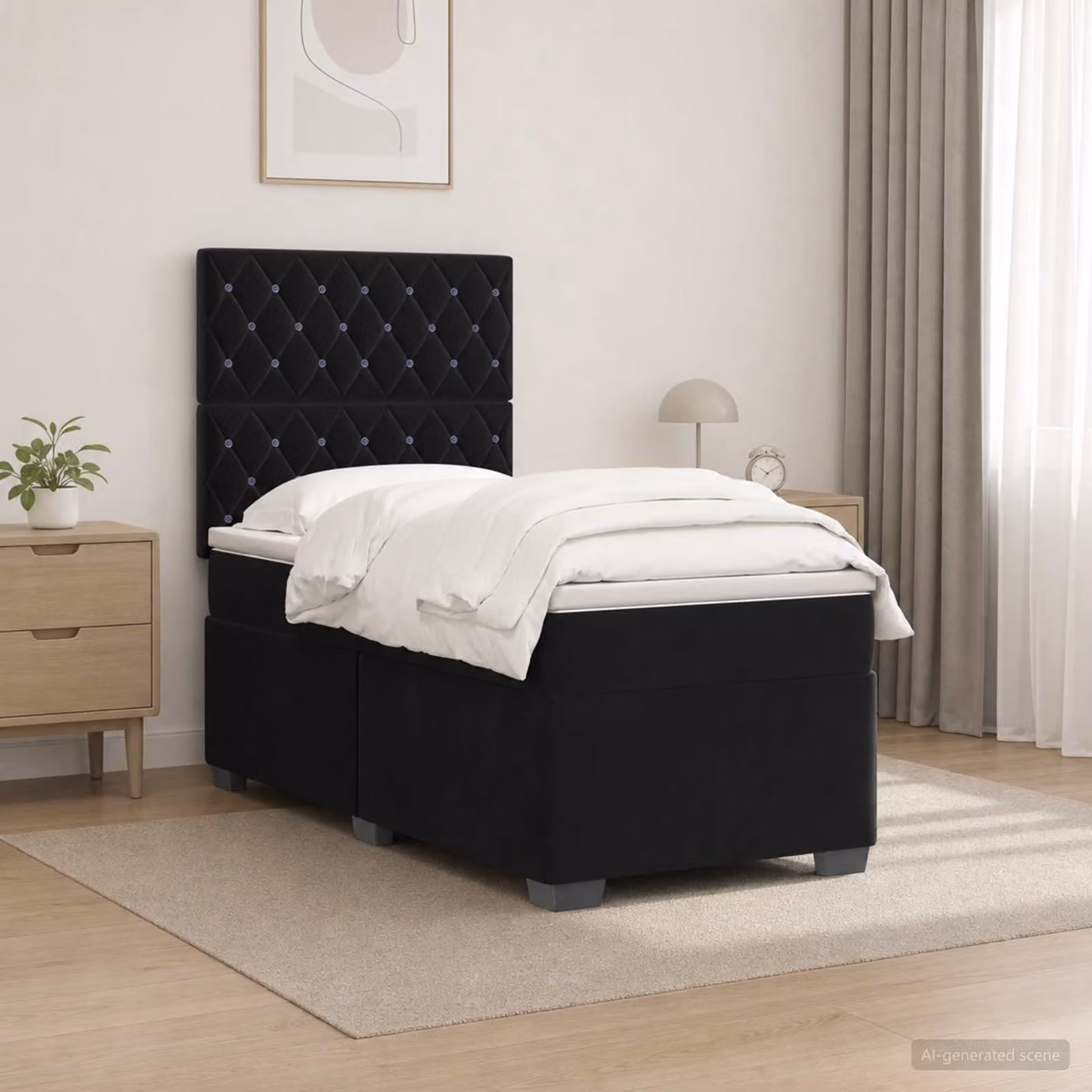 Letto box spring con materasso ibrido vidaXL in velluto nero, L 200 cm x P 80 cm