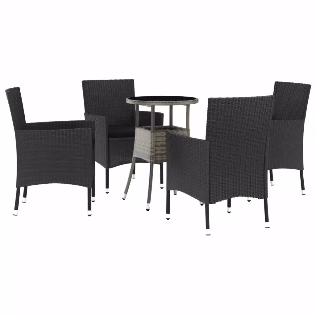 Set Bistrò da Giardino vidaXL 5 Pezzi in Polyrattan Nero e Grigio con Tavolo Rotondo in Vetro – 2
