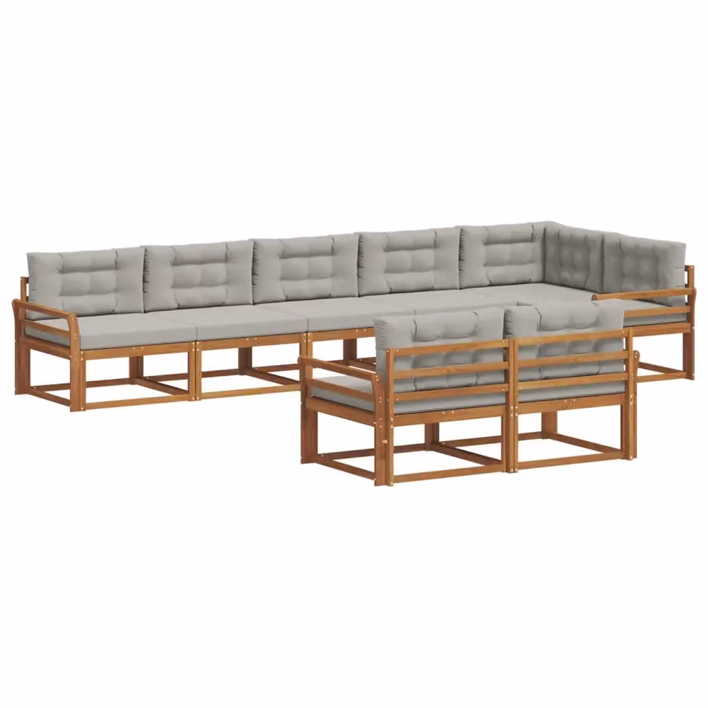 Set di divani da esterno a forma di U vidaXL in legno di acacia con cuscini beige e grigi – 2