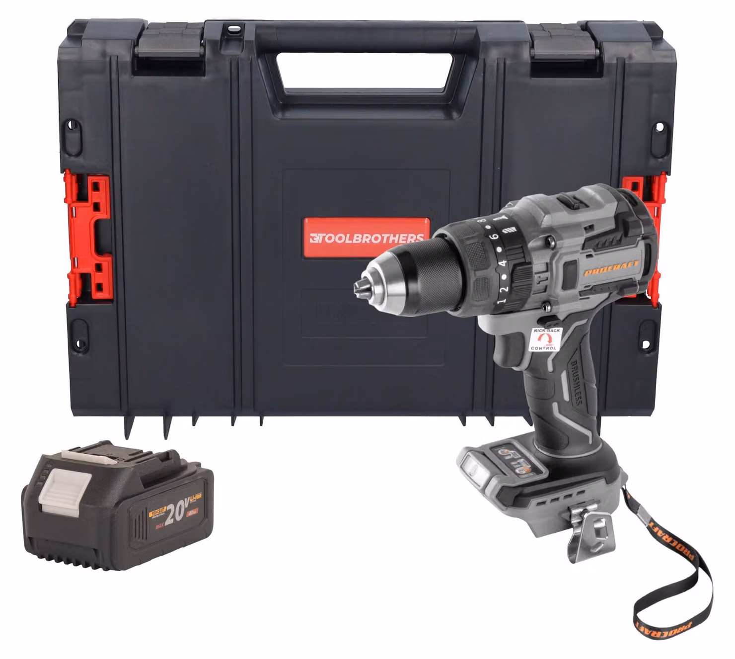 Avvitatore a percussione a batteria Procraft Industrial CD20B-BB 20 V 150 Nm Brushless + 1 batteria da 4,0 Ah + valigetta RHINO - senza caricabatterie