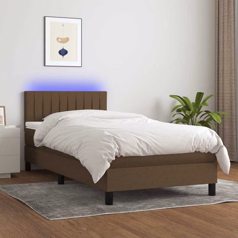 Letto a molle con materasso e illuminazione LED vidaXL in tessuto marrone scuro L 80 cm x P 200 cm
