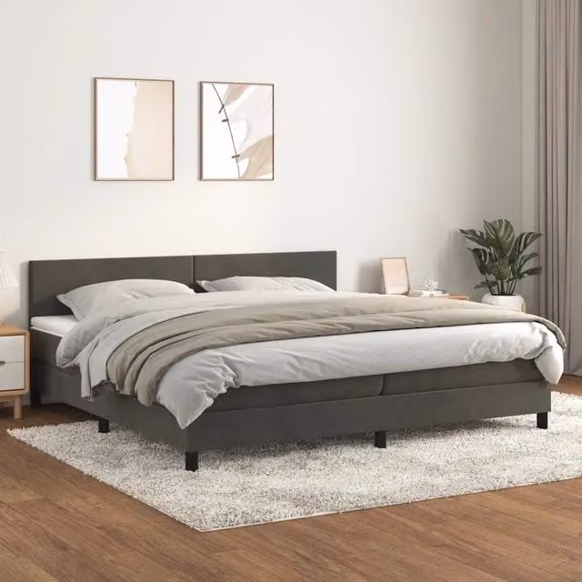 Letto Ibrido con Giroletto a Molle e Materasso vidaXL in Velluto Grigio e Bianco L/P/H: 200 x 200 x 88 cm – 1