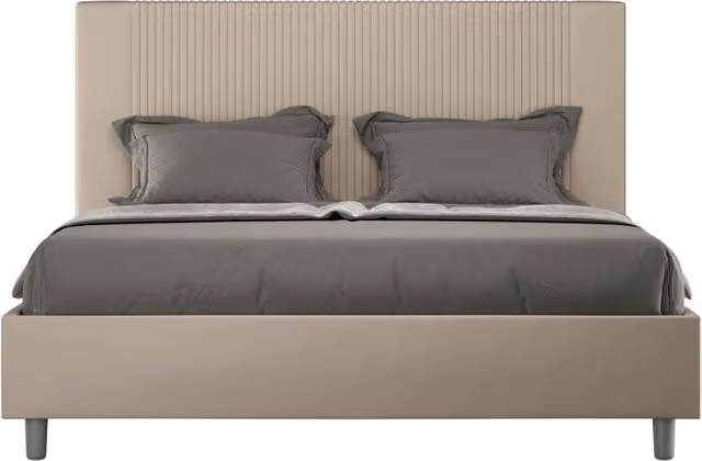 Letto imbottito Matrimoniale 160x200 cm Goya - Similpelle,Senza rete,Tortora