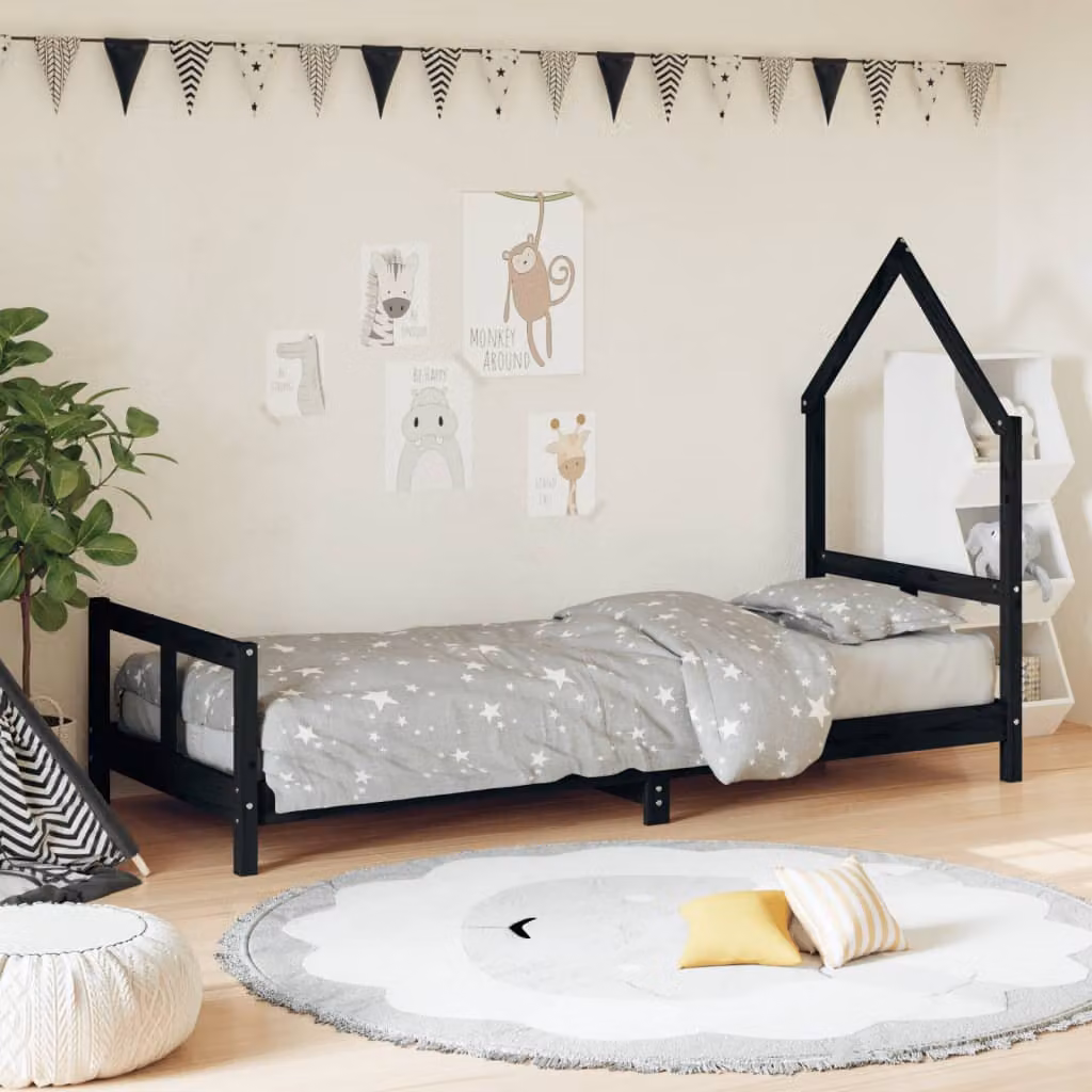 vidaXL Giroletto per Bambini in Legno Massello di Pino Nero L: 200 cm, P: 80 cm