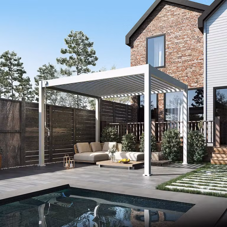 Pergola Weide Classic in alluminio 3x3,6 m con tetto a lamelle, indipendente, bianca