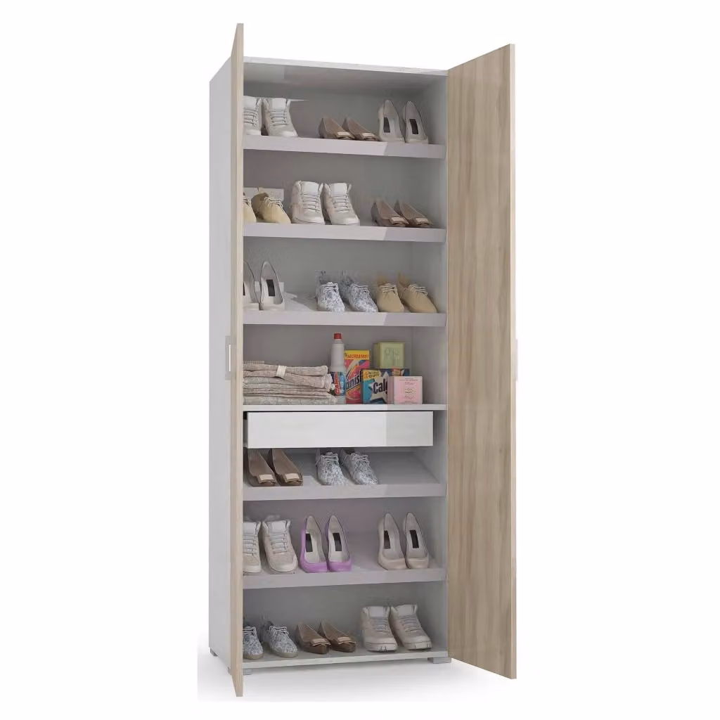 Armadio Multiuso Angy DMORA con 2 Ante e Cassetto, Marrone e Bianco, L: 72 cm, H: 195 cm – 2