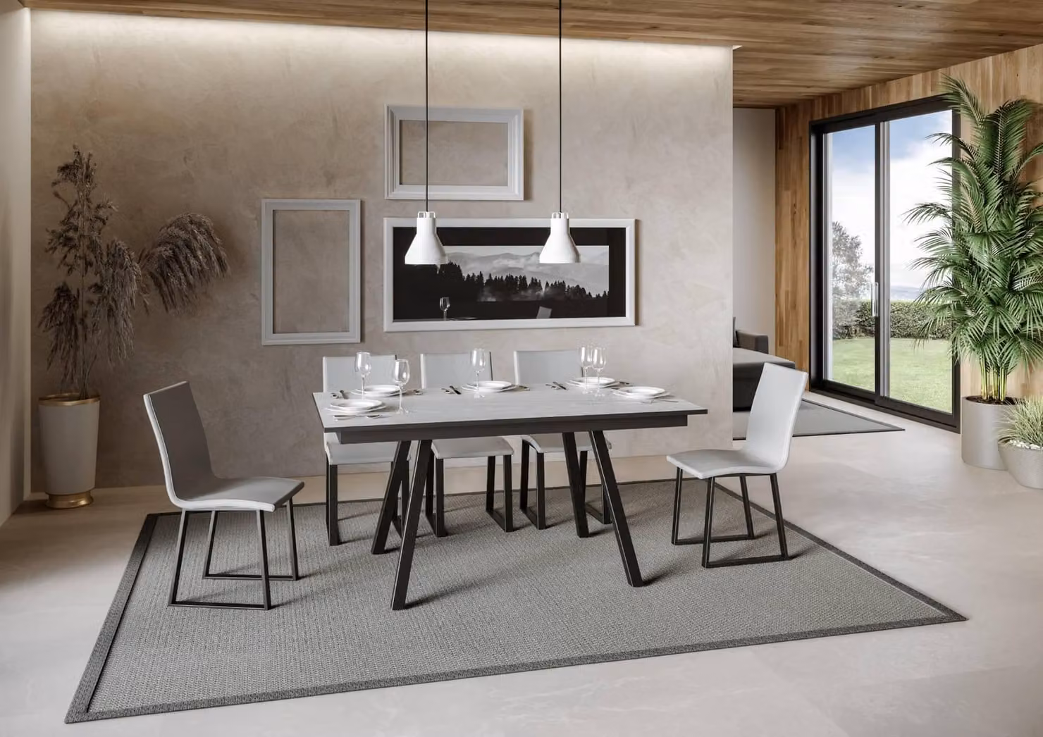 ITAMOBY - Tavolo allungabile 160/220x90 cm Mirhi bianco frassino telaio e gambe antracite
