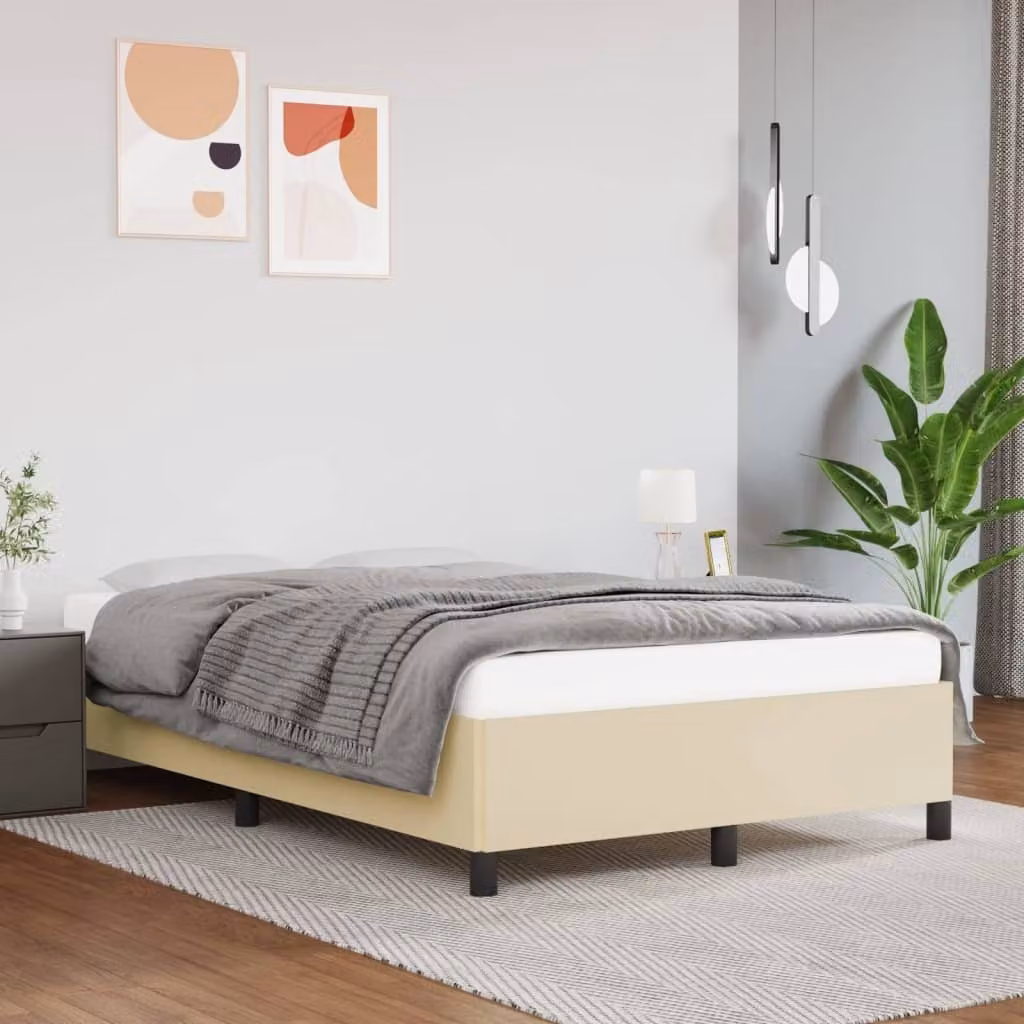 The Living Store Rete da letto Crema 120x200 cm in Pelle finta