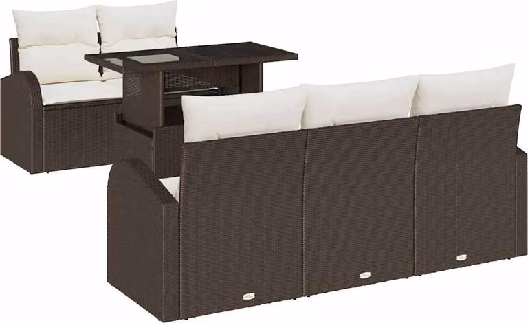 Set Divano da Giardino con cuscino 6 pcs Marrone polyrattan