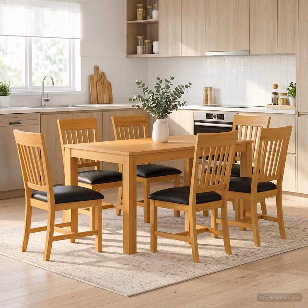 vidaXL Set da pranzo moderno in legno di quercia da 7 pezzi, Nero e Marrone, L: 110 cm, P: 75 cm, H: 85 cm