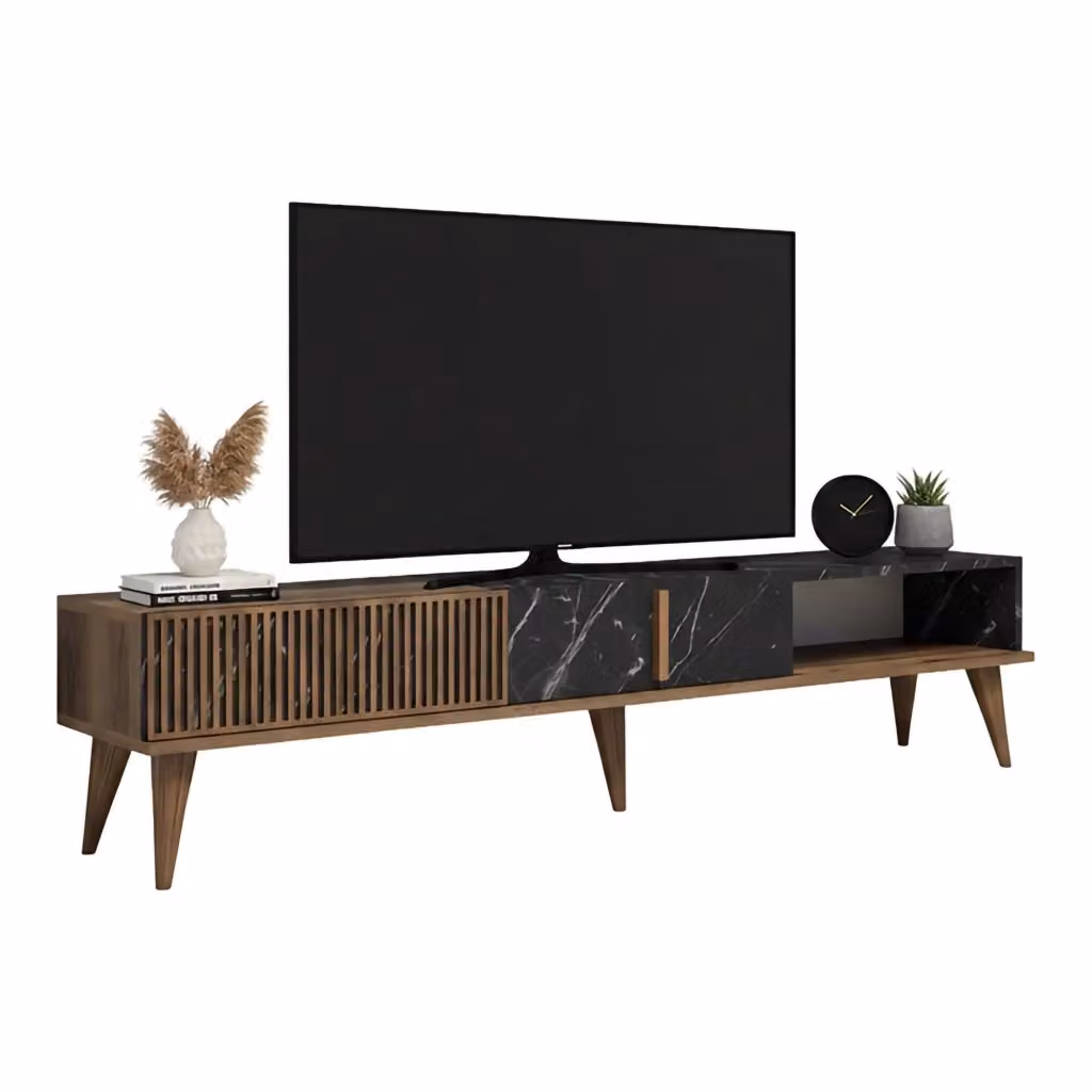 Mobile porta TV Gordon DMORA moderno in legno marrone e nero L 180 x P 35 x H 40 cm – 2