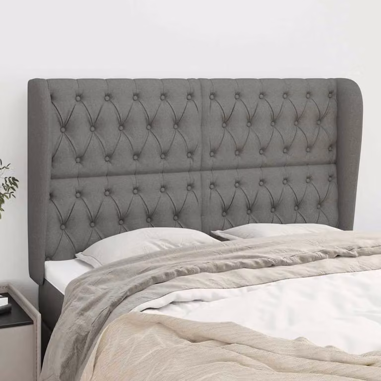 Testiera ad orecchio vidaXL in tessuto grigio con struttura in legno L: 147 cm, P: 23 cm, H: 118/128 cm
